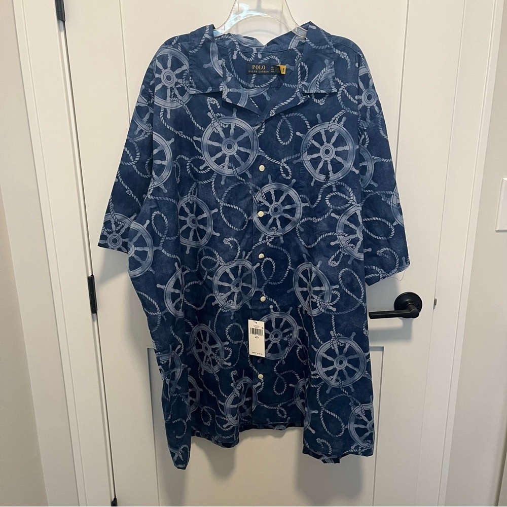 $138 NWT Polo Ralph Lauren Classic Fit Cotton-Linen Camp Shirt 4XLT Wheel Boat